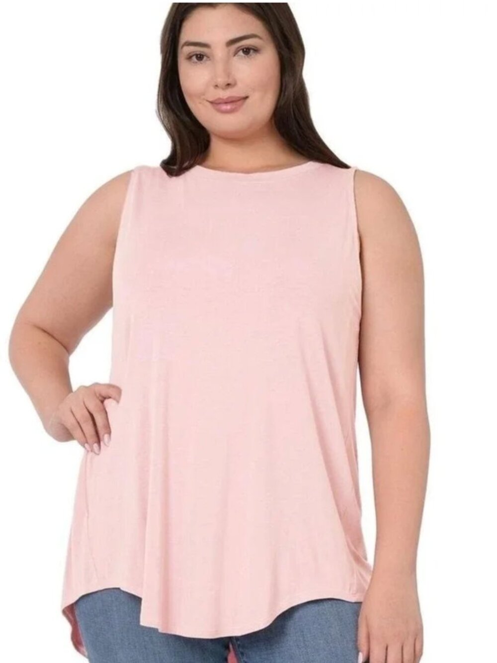 Women's Plus Tank Top Zenana Hi Low Rayon Cream Dark Rose Pink Plus 1X NWOT